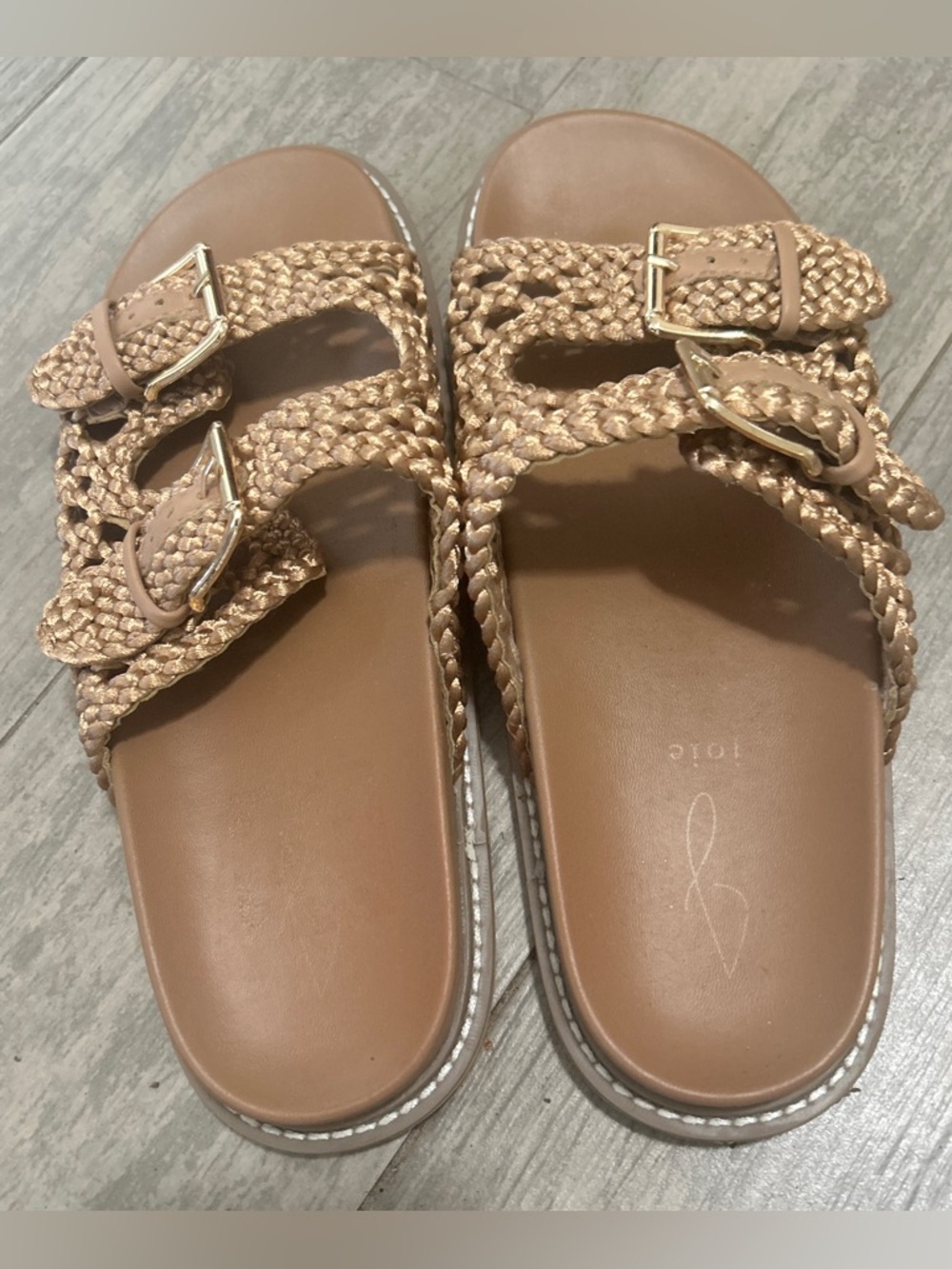 Joie Braided Double-Buckle Slide Sandal - Tan Size 9.5 M